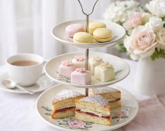 Vintage British Anchor Pink Rose Three-Tier Cake Stand