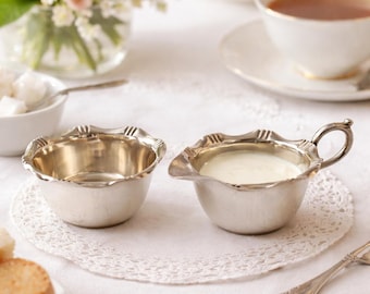 Vintage Silver Plated Cream Jug and Sugar Bowl Set, Art Deco Tea Service