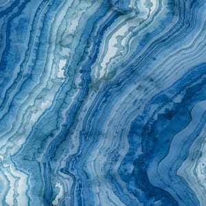 May include: Abstract watercolour design with layered shades of blue. The artwork shows a flowing, marbled effect with varying tones of light and dark blue, creating depth and movement. The design resembles natural stone or agate.