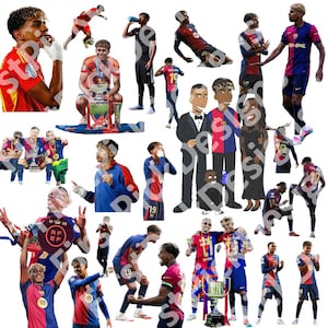 Colección PNG Lamine Yamal: pegatinas digitales de fútbol, siluetas y FCB. Incluye PNG sin fondo. Pack de 25. Fútbol Club Barcelona Barça