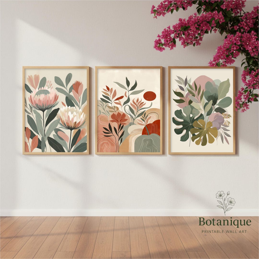 Botanical Wall Art Set | Modern Abstract Floral Prints (digital ...