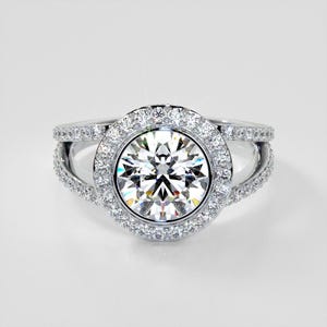 2.63 Carat VVS F Lab Grown Diamond Round Cut Split Shank Halo Engagement Ring-IGI Certified