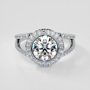 2.63 Carat VVS F Lab Grown Diamond Round Cut Split Shank Halo Engagement Ring-IGI Certified