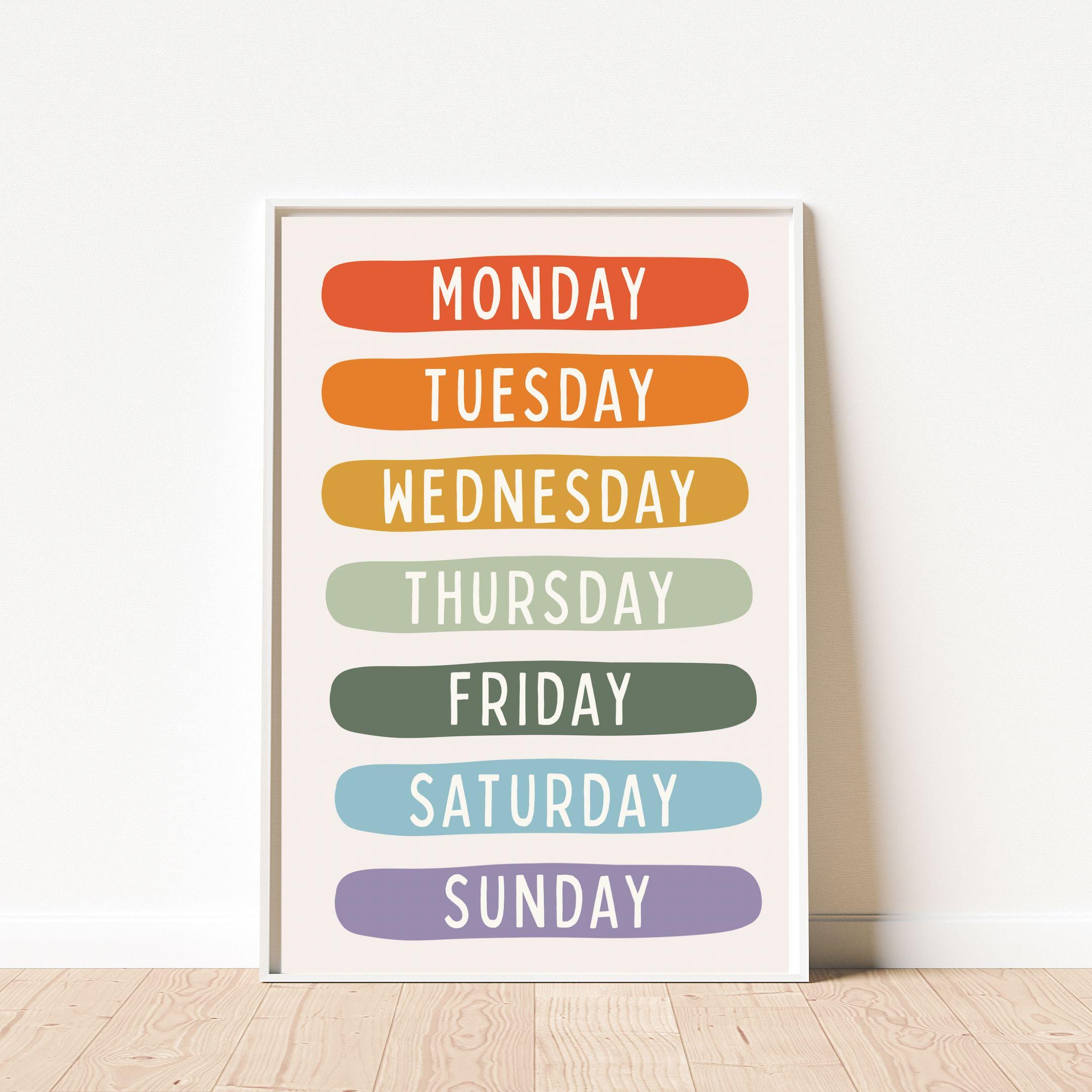 Days of the Week Wall Art for Kids • Educational Playroom Print ...