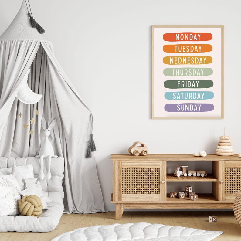 Days of the Week Wall Art for Kids • Educational Playroom Print ...