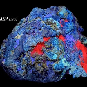 Fluorescent Afghanite Crystals on Matrix with Red Calcite & Pyrite - Afghanistan
