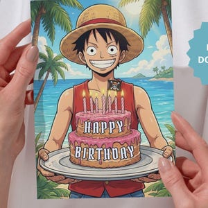 Pirate Anime Inspired Birthday Card I Manga Adventure Celebration I Funny Manga Style Greeting Card I Adventure Theme Greeting Card