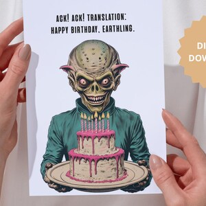 Funny Alien Birthday Card I Alien Style Retro I Sci-Fi Greeting with Cake & UFO Humor I Adult Humor I Alien Humor Card I Retro Sci-Fi Humor