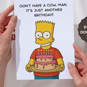 Pas de panique ! | Inspiré de Bart Simpson | Carte d'anniversaire humoristique Bart Simpson | Inspiré du dessin animé des années 90 | À imprimer | À télécharger