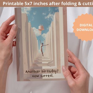 Surreal Birthday Card: Floating Gay Man in Ballet Pose Holding Dripping Cake I Dreamlike Mystical Illustration I Fantasy Artwork I Gay Art