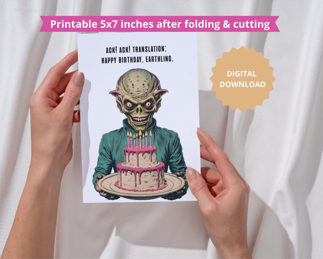 Funny Alien Birthday Card I Alien Style Retro I Sci-fi Greeting With ...