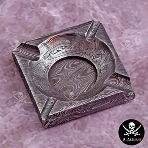 Handmade Damascus Ashtray Ash Collector Accessories Cigar Ash Tray Unique Steel Pipe Multi colour Cigarette Pipe Ashtray Personalized Gift image 12