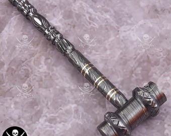 Hand Forged Damascus Steel Hammer Unique Carpenter Tool