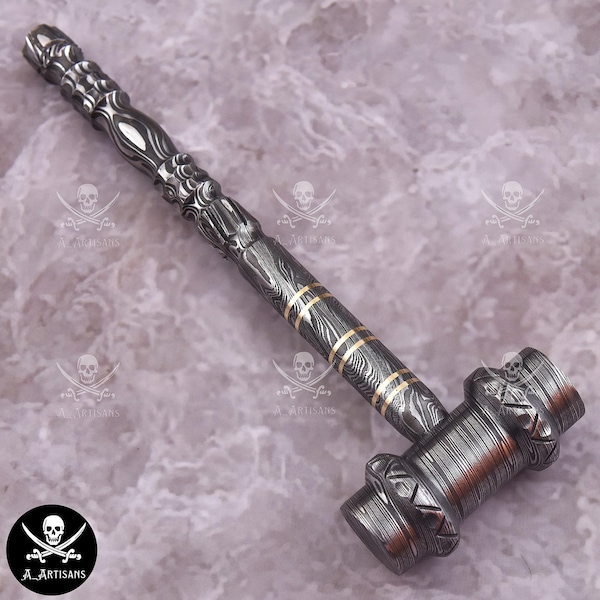 Hand Forged Damascus Steel Hammer Unique Carpenter Tool