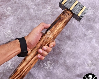 Handmade Damascus Steel Blacksmith Hammer: Brass Inlay, Burnt Wood