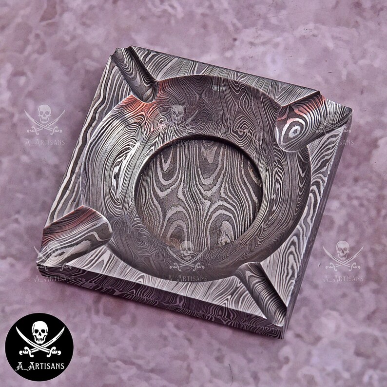Handmade Damascus Ashtray Ash Collector Accessories Cigar Ash Tray Unique Steel Pipe Multi colour Cigarette Pipe Ashtray Personalized Gift image 3