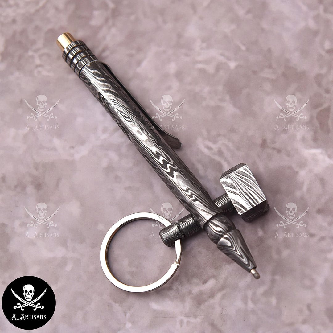 Handmade Damascus Steel Bolt Action Pen With Wooden Box & Hammer ...