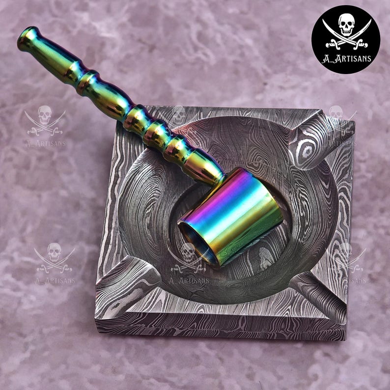Handmade Damascus Ashtray Ash Collector Accessories Cigar Ash Tray Unique Steel Pipe Multi colour Cigarette Pipe Ashtray Personalized Gift image 11