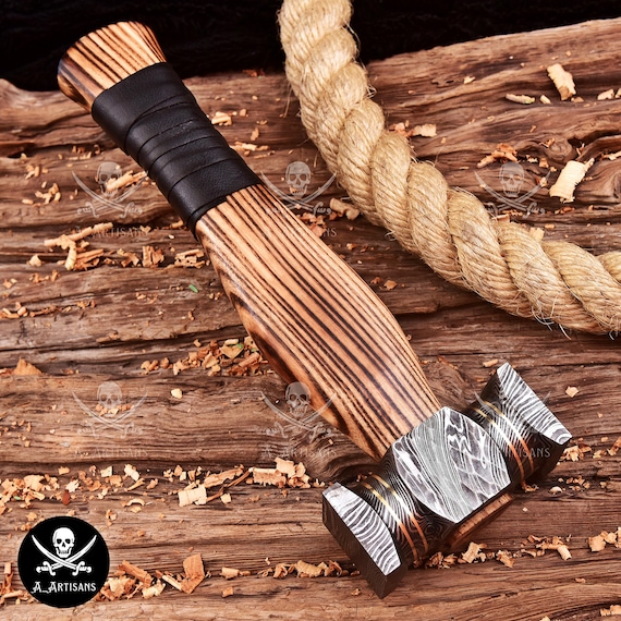 Hand Forged Damascus Hammer | Christmas Gift for Husband | Mens Winter Gift | Burnt Wood Blacksmith Tool | Custom Iron A