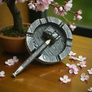 Conjunto de cachimbo e cinzeiro feitos à mão em aço damasco de primeira qualidade | Cachimbo de tabaco | Cachimbo de latão | Presente para pai | Presente de aniversário, Presente de casamento