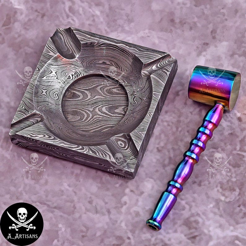 Handmade Damascus Ashtray Ash Collector Accessories Cigar Ash Tray Unique Steel Pipe Multi colour Cigarette Pipe Ashtray Personalized Gift image 8
