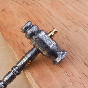 Hand Forged Damascus Steel Hammer: Pattern Welded Carbon Steel, 10 inch