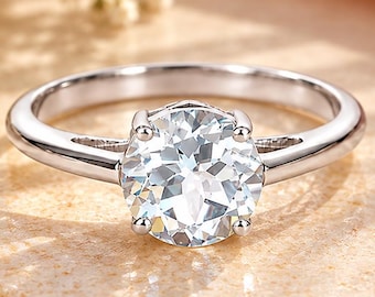 8mm Natural Blue Topaz Solitaire Ring, Sterling Silver, December Birthstone Gift