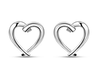 Sterling Silver Dainty Heart Stud Earrings, Minimalist Love Everyday Jewelry