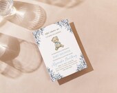 Teddy Bear Baby Shower Invitation Boy | Editable Canva Template | Blue Floral Baby Invite | Digital Download | Ahi Viene Un Bebé Theme