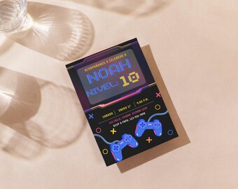 Video Game Birthday Party Editable Invitation | Gamer Party Digital Canva Template | Level Up Invite | Instant Download