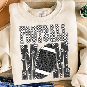 Football Mom PNG, Retro Checkerboard Leopard Star Print PNG, Game Day Sublimation Design, Sport Mama Digital Download Shirt PNG
