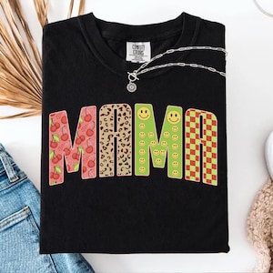 MAMA png, Leopard Print Mama Png, Checkered Smiley Mama, Colorful Mom Digital File, Summer Mama Shirt Png, Trendy Mama Sublimation, Mom png