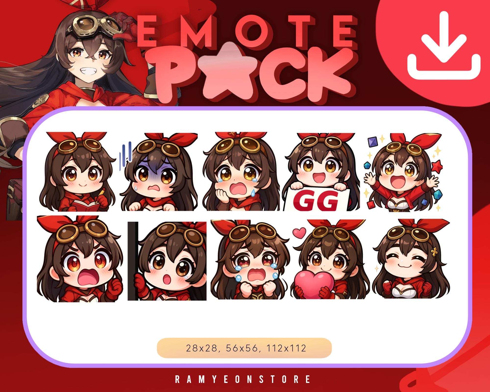 Amber Genshin Impact Twitch Emotes & Badges Pack | Cute Chibi Vtuber ...