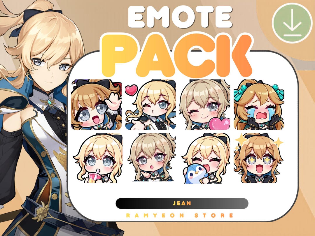 Jean Genshin Impact Twitch Emotes & Badges Pack | Cute Chibi Vtuber ...