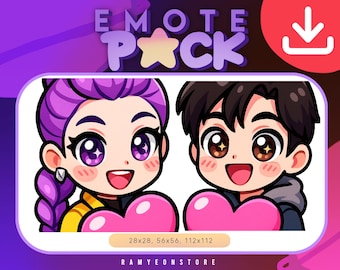 Rumi x Jinu Kpop Demon Hunters Twitch Emotes Pack | Cute Chibi VTuber | Kick | Subtitle Emotes | Anime Emote | Stream PNG | Stream Assets