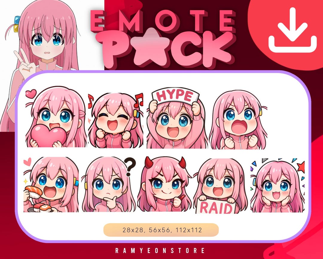 Bocchi the Rock Twitch Emotes Pack | Cute Chibi Vtuber Emote | Kick ...