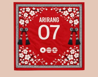 Custom BTS Arirang Bandana, Korean Floral Head Scarf, Personalized Name Number, Kpop Concert Outfit 2026, Army Gift Hanbok Style Bandana