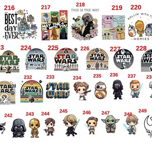 May include: Collection of Star Wars themed graphic designs. Includes images of characters like R2-D2, Yoda, Darth Vader, and Chewbacca. Also features text like "Metal Head", "Best Day Ever", and "This is the Way".