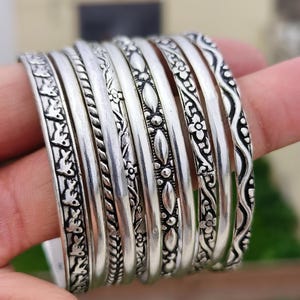 Set mit 11 oxidierten 925er Sterlingsilber-Armreifen | Handgemachte Boho Tribal Armbänder Stapelbar | Vintage ethnischen Schmuck für Frauen