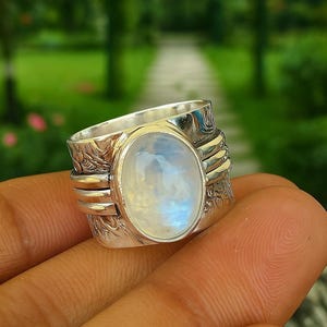Rainbow Moonstone Ring, 925 Sterling Silver, Handmade Ring Women, Statement Ring, Anniversary Gift, Gift For Her, Beautiful Ring,Silver Ring