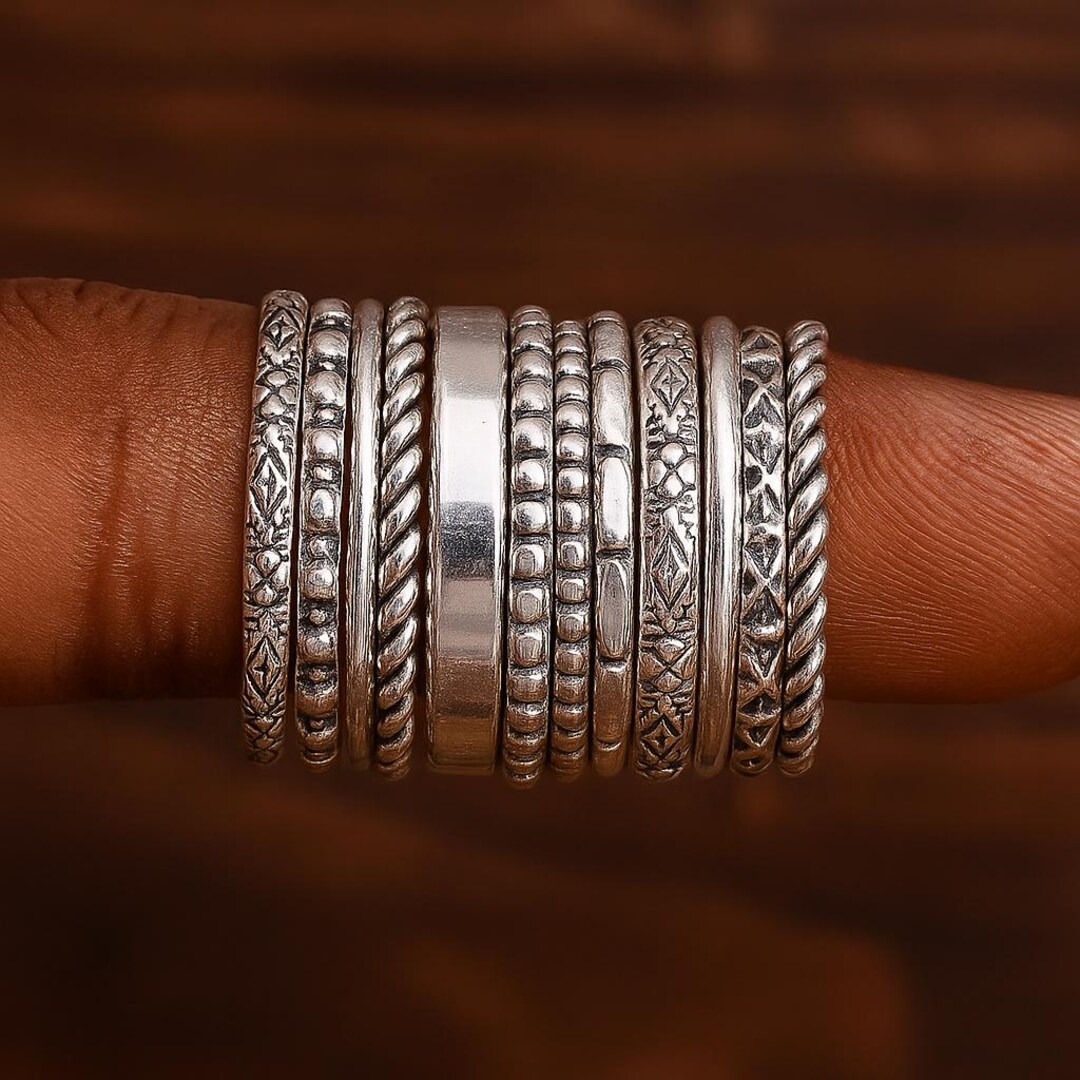 925 Silver Stackable Ring Set of 12 | |stacking Rings, ,silver Band ...