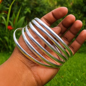 925 Sterling Silver Bangles, Round Wrist Stack, Set Of 6 Bangles, Stacking Bangles, Half Round Beautiful Bangle, Handmade Bangles For Gift