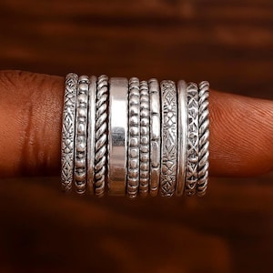 925 Silver Stackable Ring Set of 12 | |Stacking rings, ,Silver band rings, Ring stacks, .| Minimalist Silver Band Rings | Gift for Her |