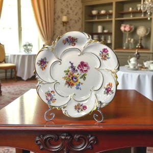 Vintage JLMENAU Graf von Henneberg Floral Bowl: West German Porcelain with Gold Trim