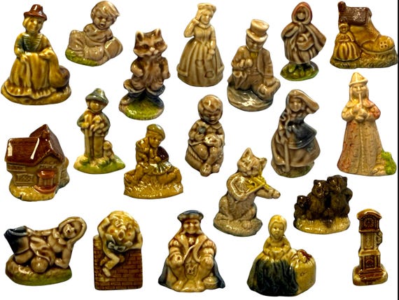 Vintage Wade Whimsies Nursery Rhyme Figurines, Porcelain Mini Collectible, Red Rose Tea England