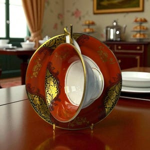 Vintage Alka-Kunst Bavaria Teacup & Saucer: Hand-Painted Orange Baroque Porcelain