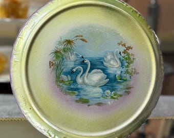 Antique Royal Bonn Plate: Hand-Painted Swans, Pastel Green & Lavender