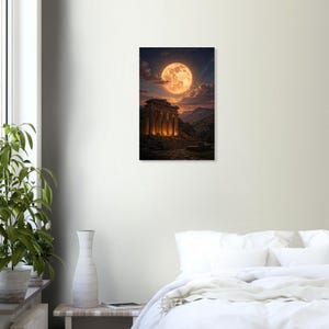 Ancient Greek Temple Aluminum Print | Glowing Moon Wall Art image 9