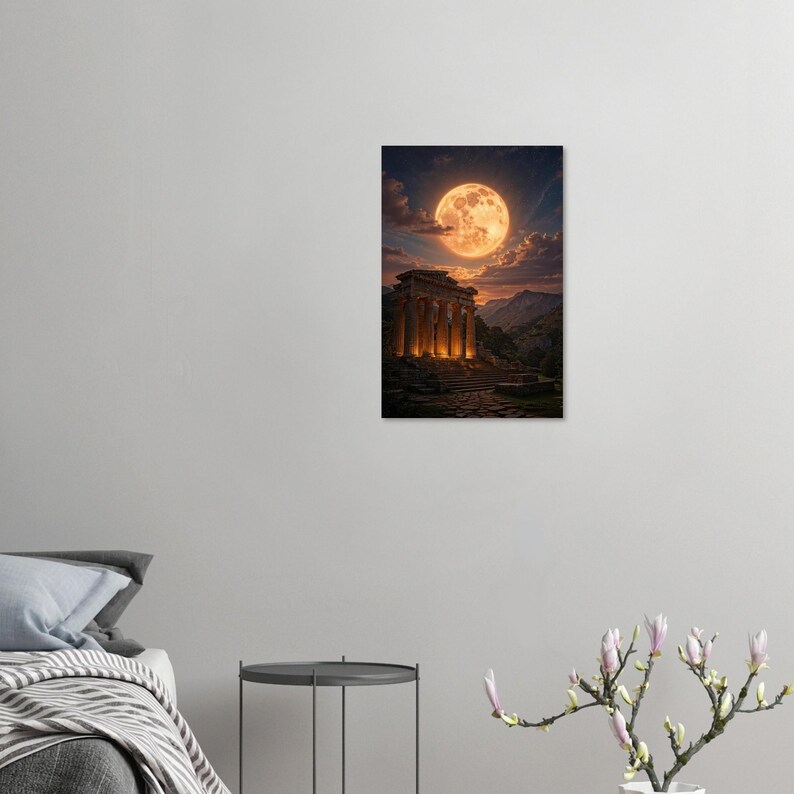 Ancient Greek Temple Aluminum Print | Glowing Moon Wall Art image 3