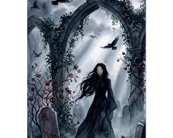 Gothic Dark Queen Poster, Haunted Cemetery Wall Art Print, Matte Paper Artwork, Multiple Sizes